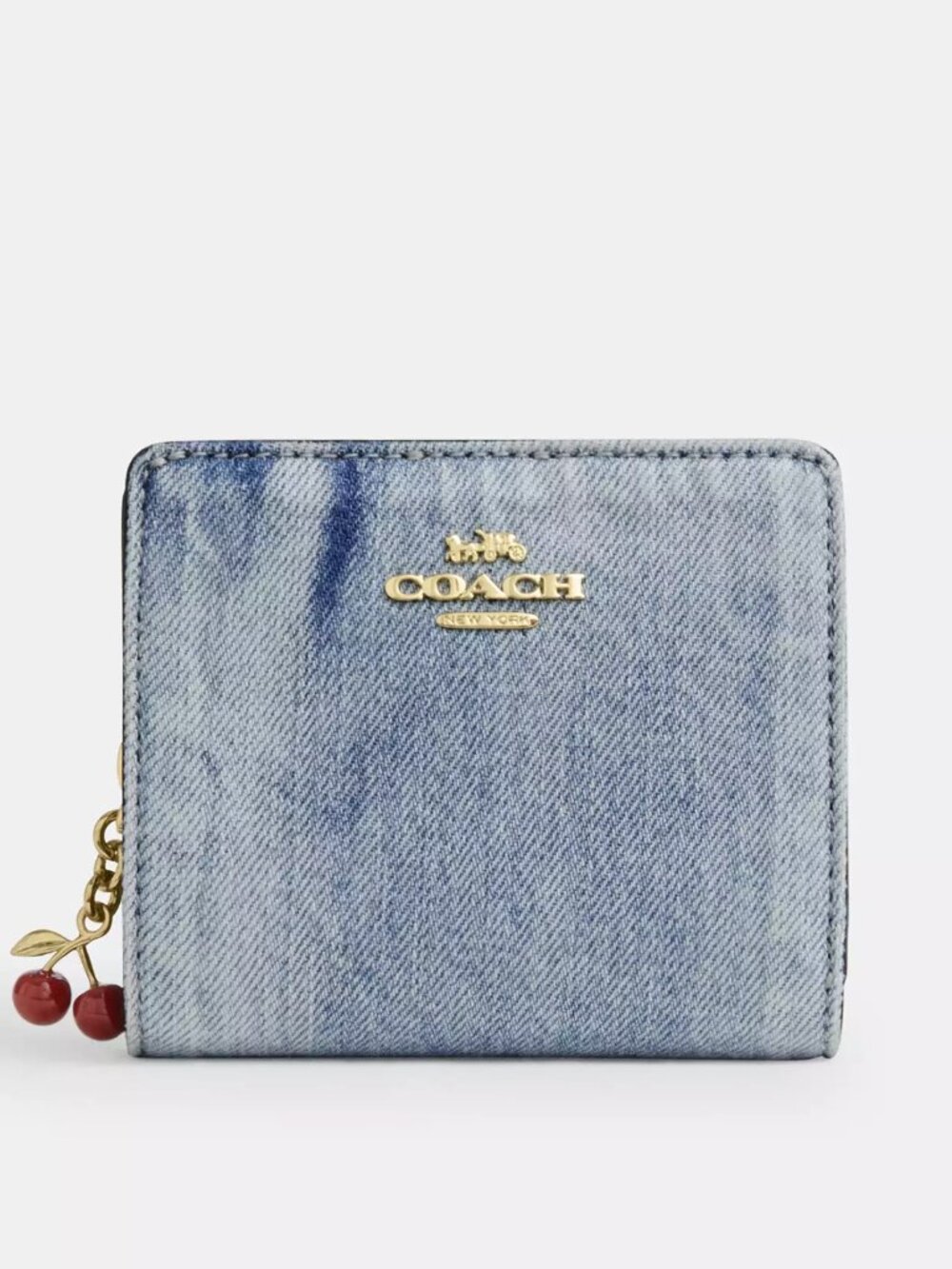 Coach CEC35 Snap Wallet in Loved Denim with Cherry Charm Light Indigo *SEALED*